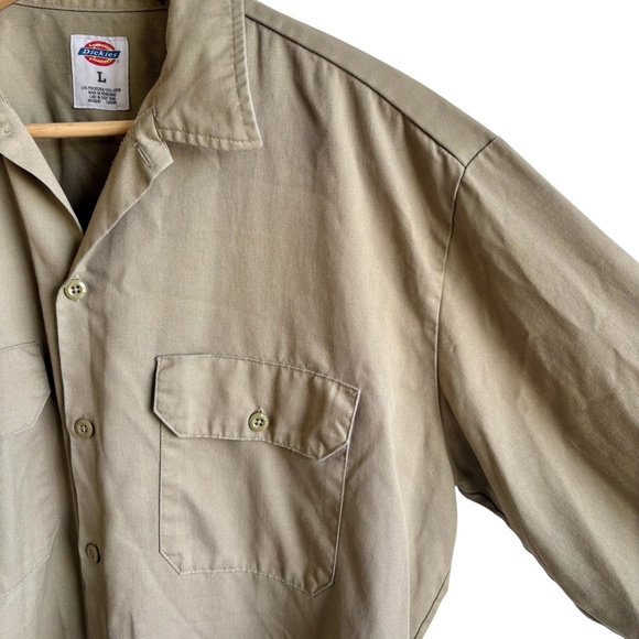 Vintage Dickies Men's L Khaki Work Shirt Long Sleeve Button Down Y2K Utility - Picture 3 of 9